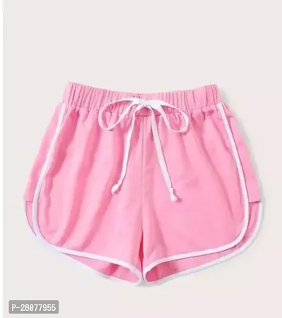 Elegant Pink Cotton Blend Solid Regular Shorts For Women-thumb0