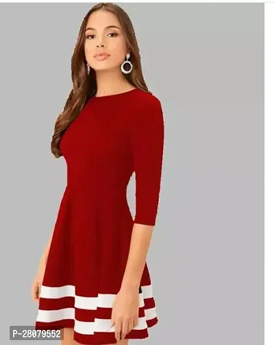 Designer Red Cotton Blend Solid Dresses For Women