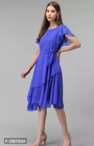 Designer Blue Georgette Solid Dresses For Women-thumb0