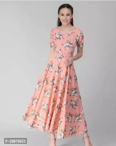 Designer Peach Crepe Printed Dresses For Women-thumb0