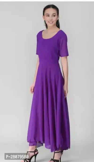 Designer Purple Georgette Solid Dresses For Women