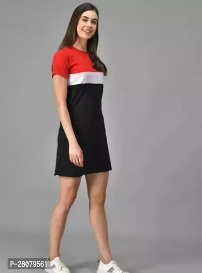 Designer Red Cotton Blend Colourblocked Dresses For Women-thumb0