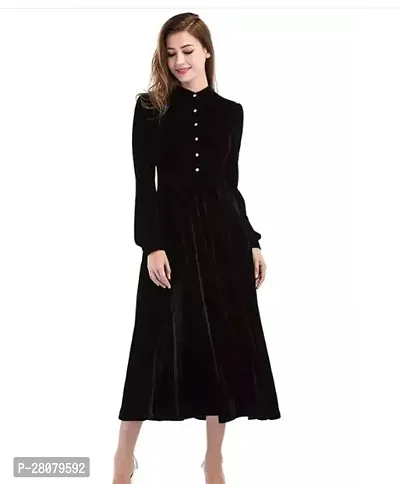 Designer Black Velvet Solid Dresses For Women-thumb0