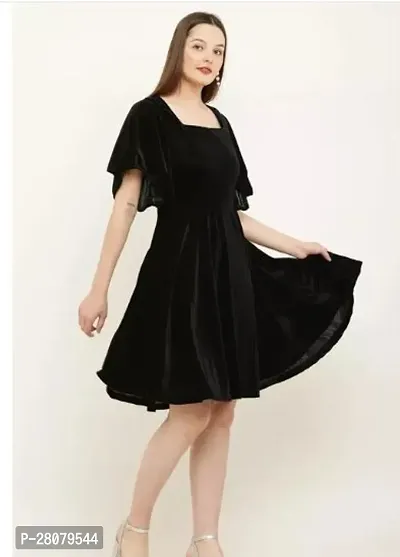 Designer Black Velvet Solid Dresses For Women-thumb0