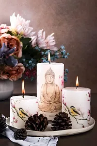 AuraDecor Unscented Pillar Candle Set of 3 (3inch*3inch, 3inch*4inch, 3inch*6inch) || Unscented || Long Burning || Gift Set || Set of 3 || Pillar Candle. (Buddha)-thumb4