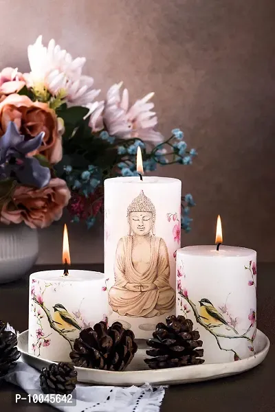 AuraDecor Unscented Pillar Candle Set of 3 (3inch*3inch, 3inch*4inch, 3inch*6inch) || Unscented || Long Burning || Gift Set || Set of 3 || Pillar Candle. (Buddha)-thumb5