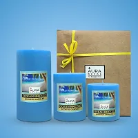AuraDecor Gift Set of 3 Fragrance Pillar Candle || 3*3, 3*4, 3*6 inch || Spa Candle || Aromatherapy Candle || Smokeless Candle || Valentine Candles (Ocean Breeze)-thumb1