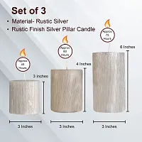 AuraDecor Unscented Pillar Candle Set of 3 (3inch*3inch, 3inch*4inch, 3inch*6inch) || Unscented Candle || Long Burning || Gift Set || Set of 3 Candle || Pillar Candle. (Silver)-thumb3