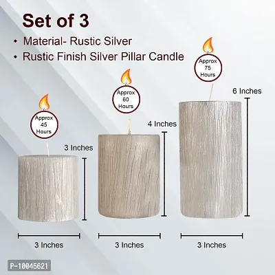 AuraDecor Unscented Pillar Candle Set of 3 (3inch*3inch, 3inch*4inch, 3inch*6inch) || Unscented Candle || Long Burning || Gift Set || Set of 3 Candle || Pillar Candle. (Silver)-thumb4