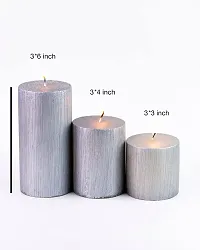 AuraDecor Unscented Pillar Candle Set of 3 (3inch*3inch, 3inch*4inch, 3inch*6inch) || Unscented Candle || Long Burning || Gift Set || Set of 3 Candle || Pillar Candle. (Silver)-thumb2