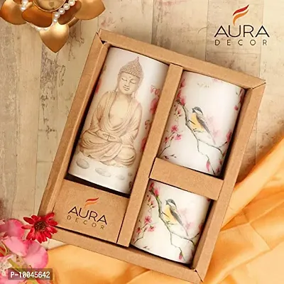 AuraDecor Unscented Pillar Candle Set of 3 (3inch*3inch, 3inch*4inch, 3inch*6inch) || Unscented || Long Burning || Gift Set || Set of 3 || Pillar Candle. (Buddha)-thumb2