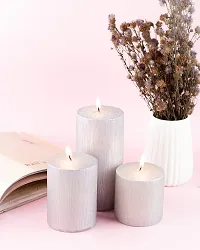 AuraDecor Unscented Pillar Candle Set of 3 (3inch*3inch, 3inch*4inch, 3inch*6inch) || Unscented Candle || Long Burning || Gift Set || Set of 3 Candle || Pillar Candle. (Silver)-thumb1