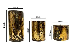 AuraDecor Unscented Pillar Candle Set of 3 (3inch*3inch, 3inch*4inch, 3inch*6inch) || Unscented || Long Burning || Gift Set || Set of 3 || Pillar Candle. (Black Goldust)-thumb3