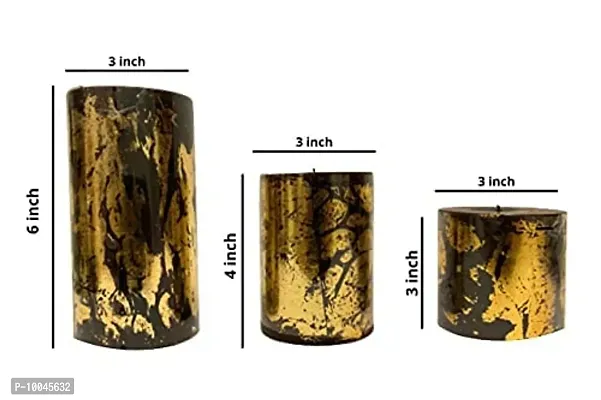 AuraDecor Unscented Pillar Candle Set of 3 (3inch*3inch, 3inch*4inch, 3inch*6inch) || Unscented || Long Burning || Gift Set || Set of 3 || Pillar Candle. (Black Goldust)-thumb4