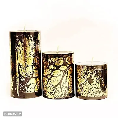 AuraDecor Unscented Pillar Candle Set of 3 (3inch*3inch, 3inch*4inch, 3inch*6inch) || Unscented || Long Burning || Gift Set || Set of 3 || Pillar Candle. (Black Goldust)-thumb5