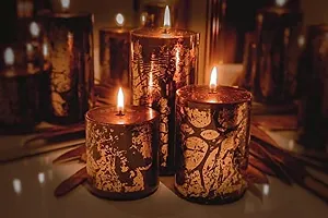 AuraDecor Unscented Pillar Candle Set of 3 (3inch*3inch, 3inch*4inch, 3inch*6inch) || Unscented || Long Burning || Gift Set || Set of 3 || Pillar Candle. (Black Goldust)-thumb2