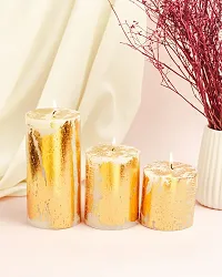 AuraDecor Unscented Pillar Candle Set of 3 (3inch*3inch, 3inch*4inch, 3inch*6inch) || Unscented Candle || Long Burning || Gift Set || Set of 3 Candle || Pillar Candle. (Gold Dust)-thumb4