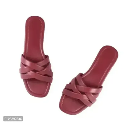 Elegant Maroon PVC Fashion Flats For Women-thumb0