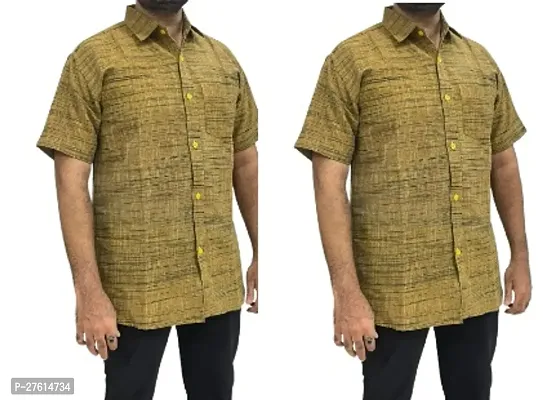 Stylish Yellow Cotton Short Sleeves Casual Shirts For Men Pack Of 2-thumb0