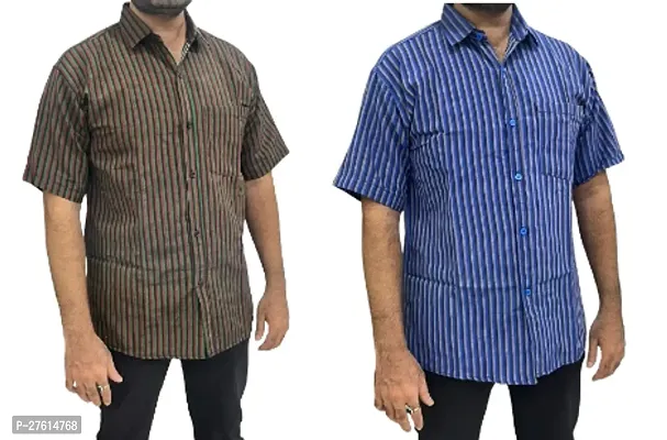 Stylish Multicoloured Cotton Short Sleeves Casual Shirts For Men Pack Of 2-thumb0