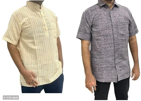 Stylish Multicoloured Cotton Short Sleeves Casual Shirts For Men Pack Of 2-thumb0