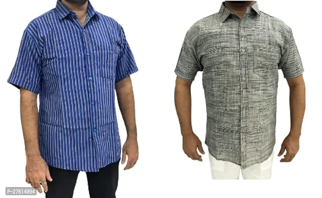 Stylish Multicoloured Cotton Short Sleeves Casual Shirts For Men Pack Of 2