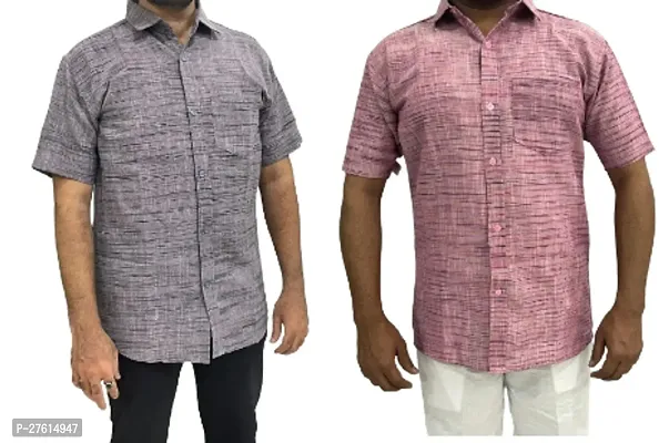 Stylish Multicoloured Cotton Short Sleeves Casual Shirts For Men Pack Of 2