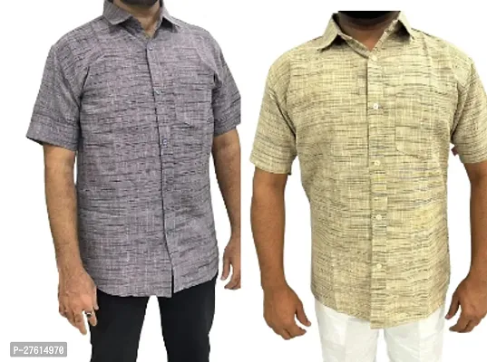 Stylish Multicoloured Cotton Short Sleeves Casual Shirts For Men Pack Of 2