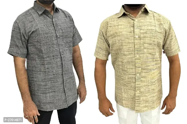 Stylish Multicoloured Cotton Short Sleeves Casual Shirts For Men Pack Of 2