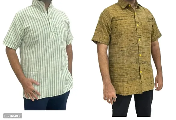 Stylish Multicoloured Cotton Short Sleeves Casual Shirts For Men Pack Of 2-thumb0