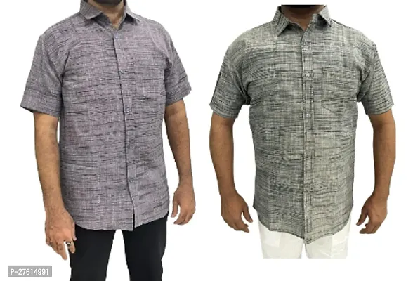 Stylish Multicoloured Cotton Short Sleeves Casual Shirts For Men Pack Of 2