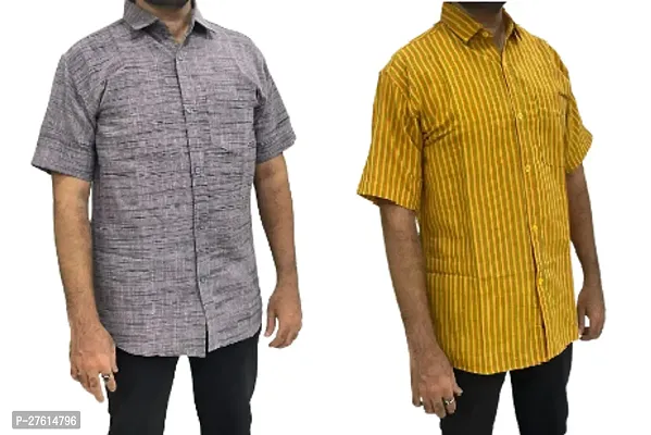 Stylish Multicoloured Cotton Short Sleeves Casual Shirts For Men Pack Of 2-thumb0