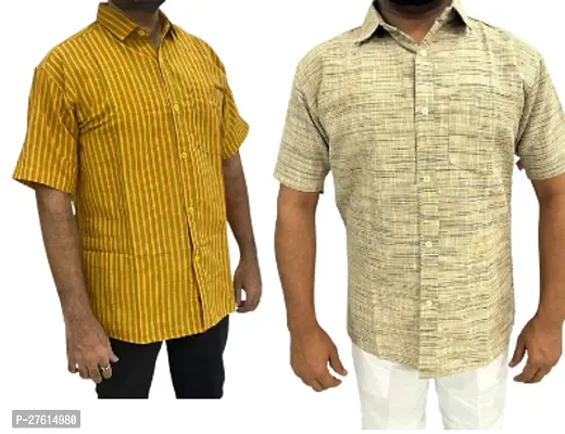 Stylish Multicoloured Cotton Short Sleeves Casual Shirts For Men Pack Of 2-thumb0