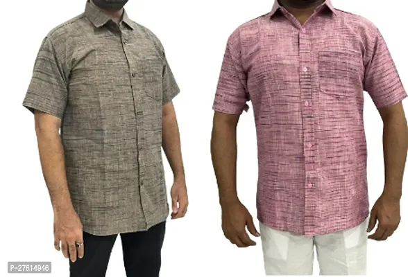 Stylish Multicoloured Cotton Short Sleeves Casual Shirts For Men Pack Of 2-thumb0