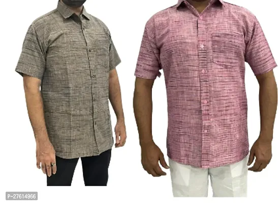 Stylish Multicoloured Cotton Short Sleeves Casual Shirts For Men Pack Of 2