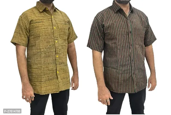 Stylish Multicoloured Cotton Short Sleeves Casual Shirts For Men Pack Of 2-thumb0