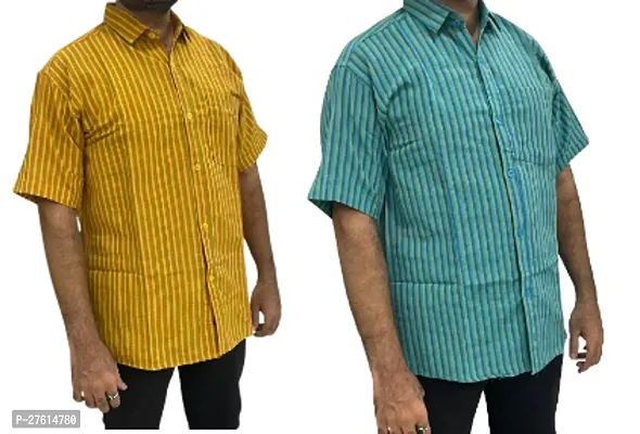 Stylish Multicoloured Cotton Short Sleeves Casual Shirts For Men Pack Of 2-thumb0