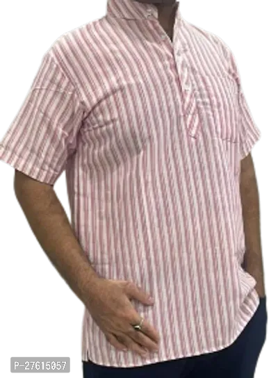 Stylish Pink Cotton Short Sleeves Casual Kurtas For Men-thumb0