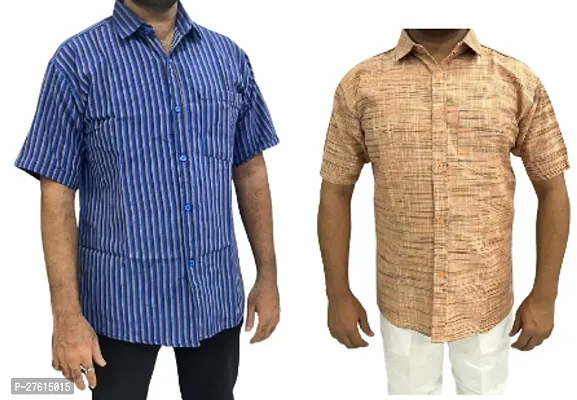 Stylish Multicoloured Cotton Short Sleeves Casual Shirts For Men Pack Of 2-thumb0