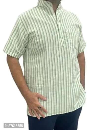 Stylish Green Cotton Short Sleeves Casual Kurtas For Men