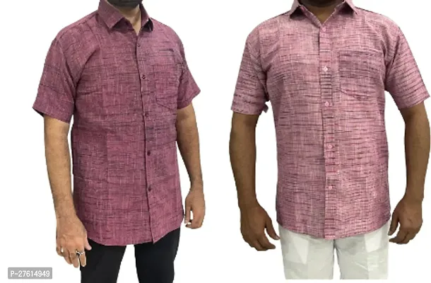 Stylish Pink Cotton Short Sleeves Casual Shirts For Men Pack Of 2