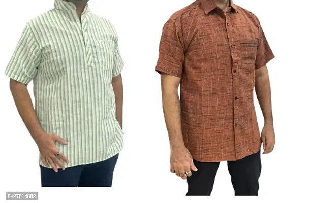 Stylish Multicoloured Cotton Short Sleeves Casual Shirts For Men Pack Of 2-thumb0