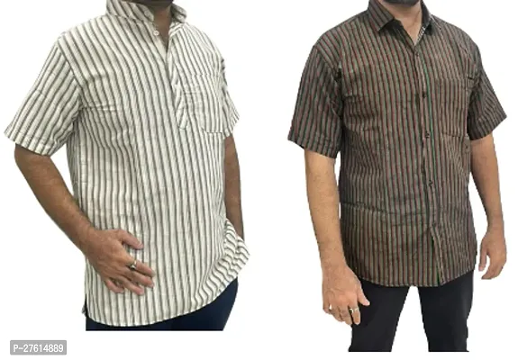 Stylish Multicoloured Cotton Short Sleeves Casual Shirts For Men Pack Of 2-thumb0