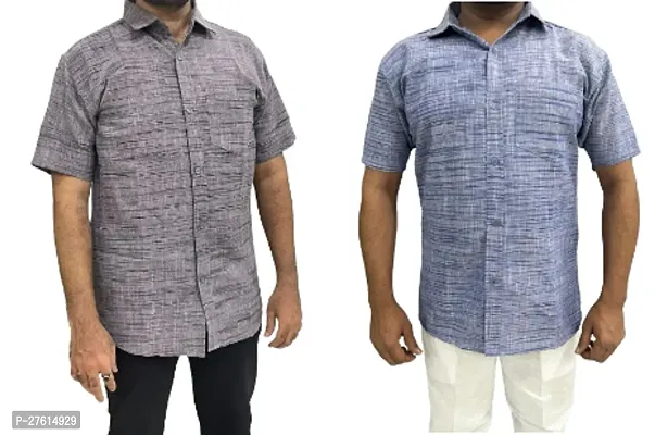 Stylish Multicoloured Cotton Short Sleeves Casual Shirts For Men Pack Of 2