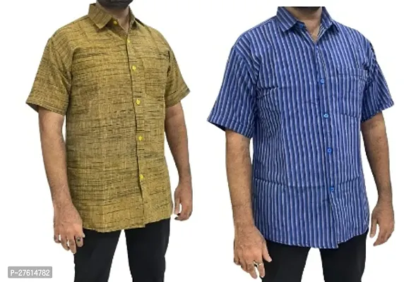 Stylish Multicoloured Cotton Short Sleeves Casual Shirts For Men Pack Of 2-thumb0