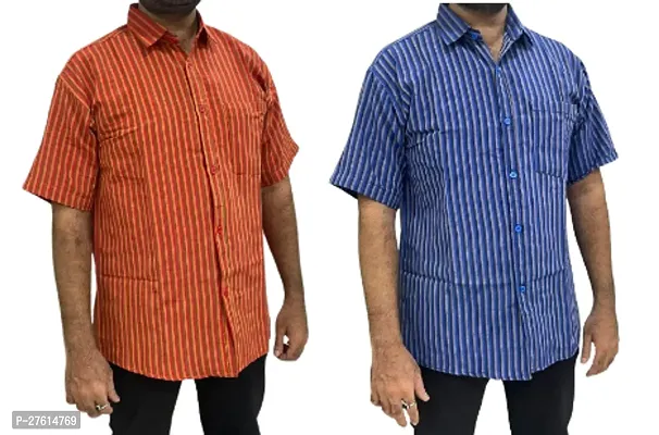 Stylish Multicoloured Cotton Short Sleeves Casual Shirts For Men Pack Of 2-thumb0