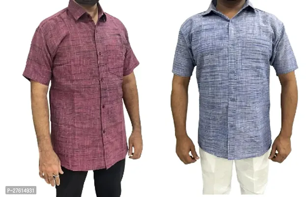 Stylish Multicoloured Cotton Short Sleeves Casual Shirts For Men Pack Of 2-thumb0