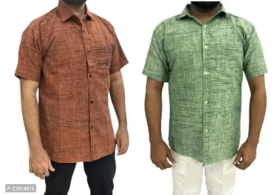 Stylish Multicoloured Cotton Short Sleeves Casual Shirts For Men Pack Of 2