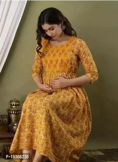 Beautiful Yellow Cotton Printed Flared Kurta For Women-thumb0