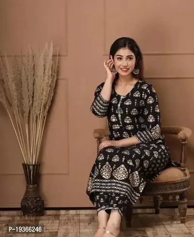 Beautiful Black Rayon Printed Straight Kurta For Women-thumb0